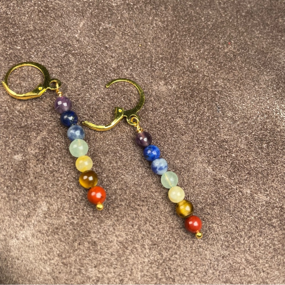 Chakra Crystals Gemstone Dangling Earrings Artisan Designed - Picture 14 of 16